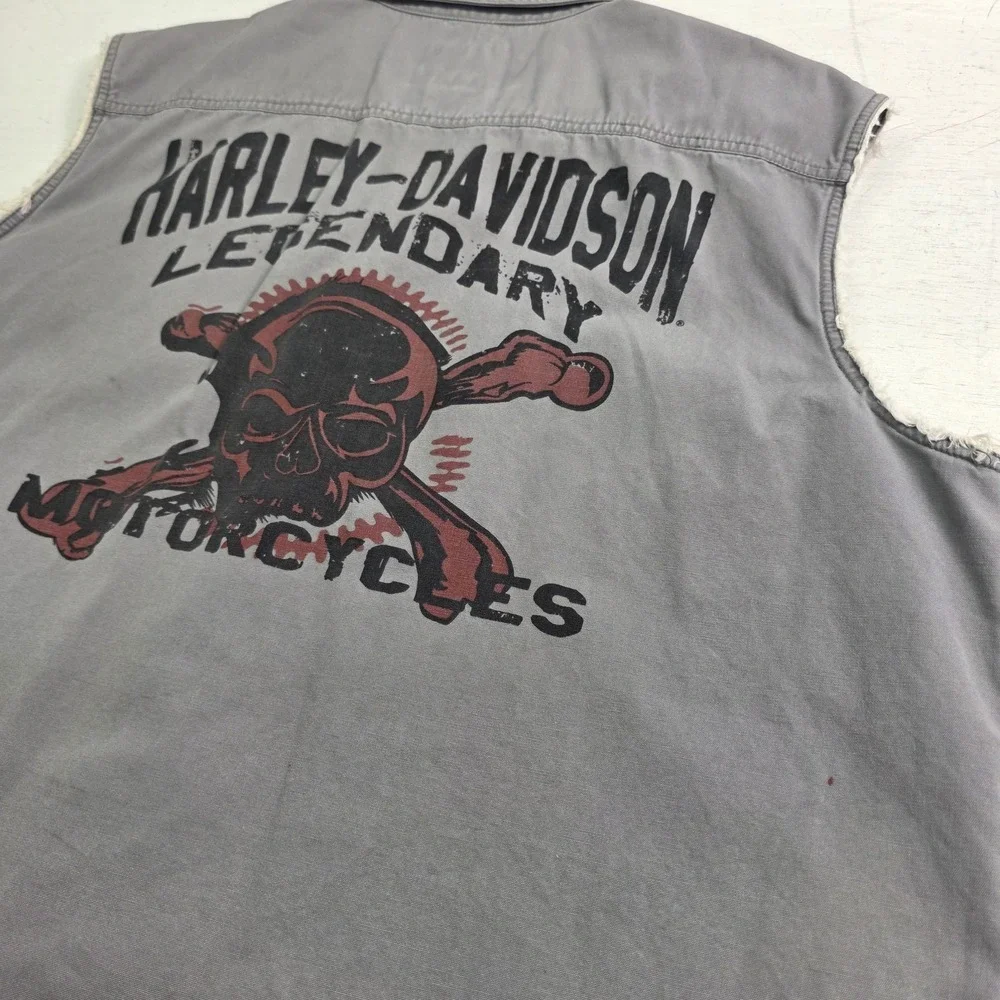 Harley Davidson Motorcycles Sleeveless Cut Off Vest Skull Crossbones Mens 2XL